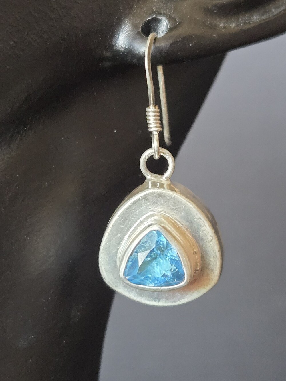 Sterling Silver Blue Topaz Drop Earrings - Signed - Picture 6 of 8